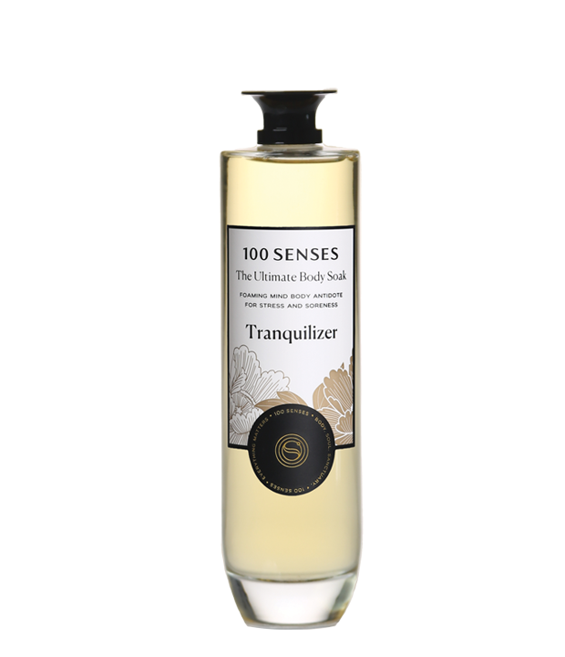Tranquilizer Ultimate Body Soak in thick bottomed glass bottle.