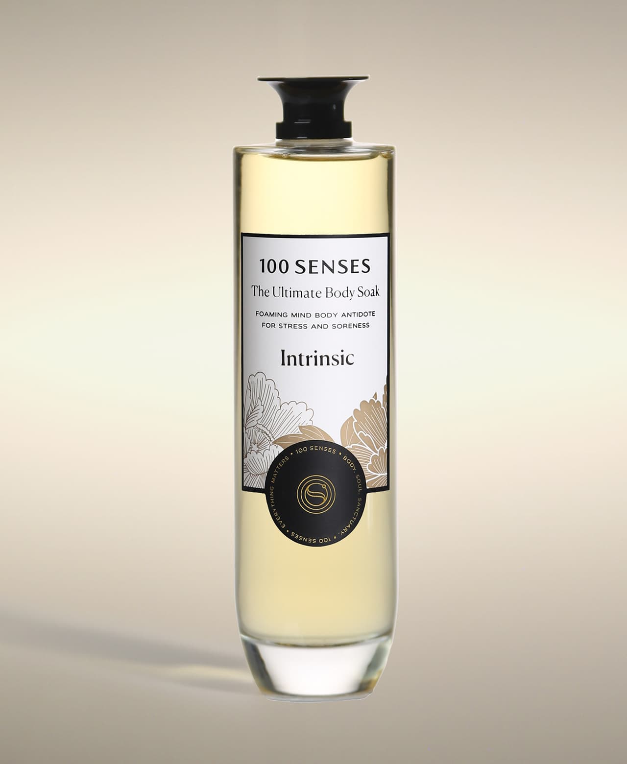 Intrinsic Ultimate Body Soak in a thick-bottomed glass bottle with botanical label artwork.