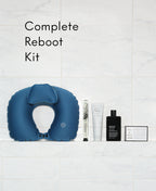 Complete Reboot Kit with a blue Head Floater, a foaming cylinder soak, the Face Forward Face Polish, a Replenish Yourself Body Whip and the Ultimate Body Bar.