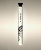 Tranquilizer Foaming Bath Soak glass cylinder with betta fish illustration, standing against a warm neutral background.