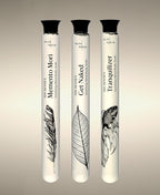 Memento Mori, Get Naked and Tranquilizer Foaming Bath Soak glass cylinders.