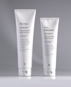 Shed the Past Body Polish and Face Forward Face Polish tubes against a pale gradient gray background.