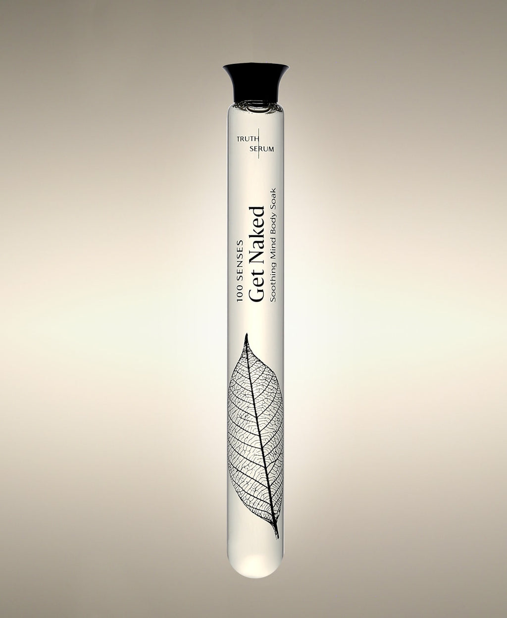 Get Naked Fresh Rose glass Cylinder Soak with botanical leaf illustration.