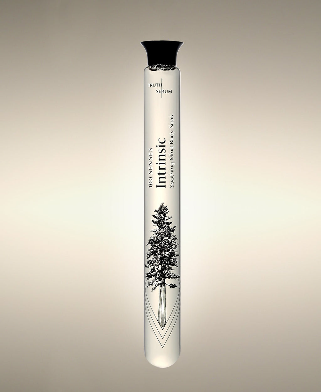 Intrinsic Green Tea glass Cylinder Soak with evergreen illustration.