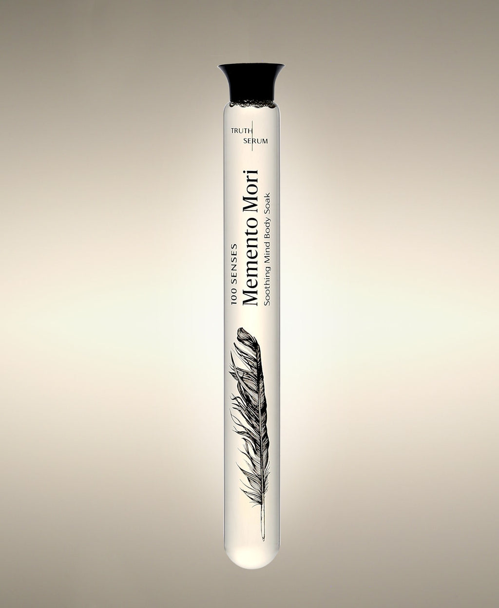 Memento Mori Wild Fig glass Foaming Cylinder Soak with feather illustration.