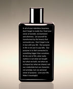 Back view of the Fresh Nectarine Clean Slate Body Lather bottle, with a reflection beginning “In all of your relentless busyness, don’t forget to really live.”