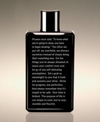 Back of the Green Tea Clean Slate Whole Body Lather bottle with a thought on a Picasso quote.