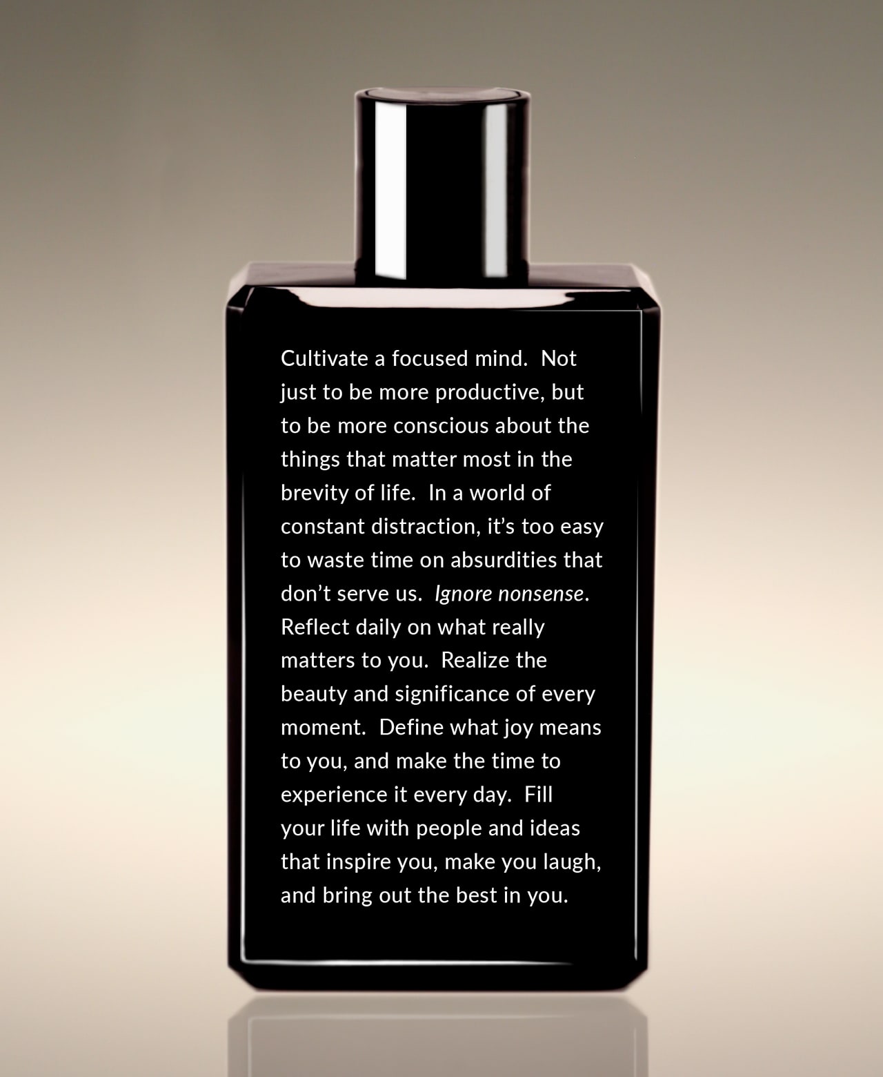 Back of the Lavender Cypress Clean Slate Whole Body Lather bottle with a thought that begins "Cultivate a focused mind."