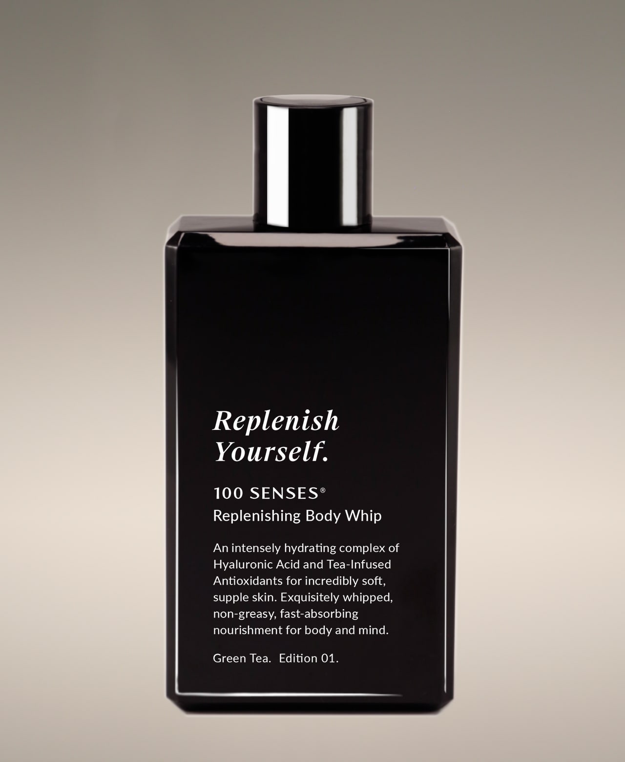 Front of the Replenish Yourself Body Whip bottle in Green Tea.