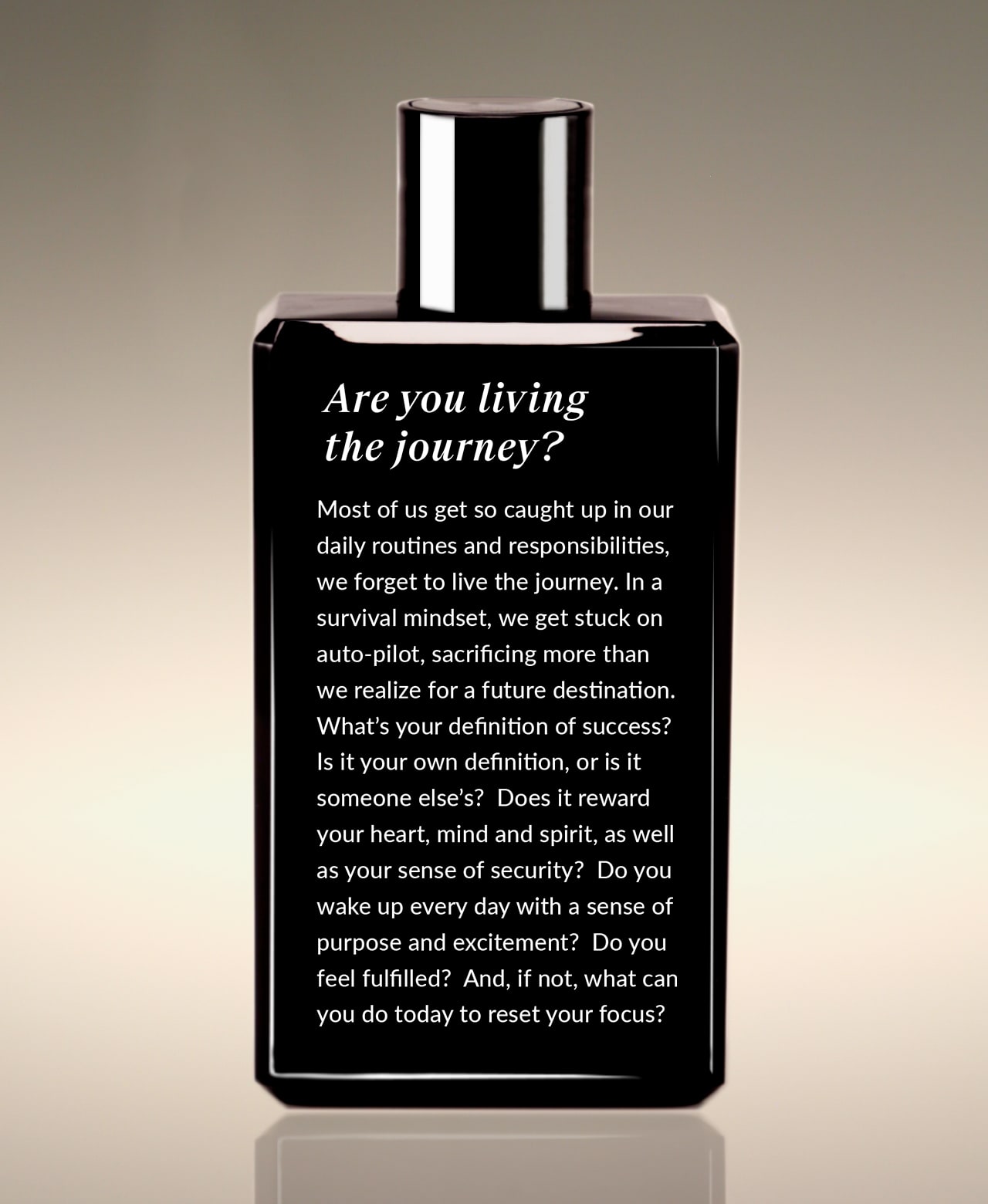 Back of the Replenish Yourself Body Whip Green Tea, with the message “Are you living the journey?”