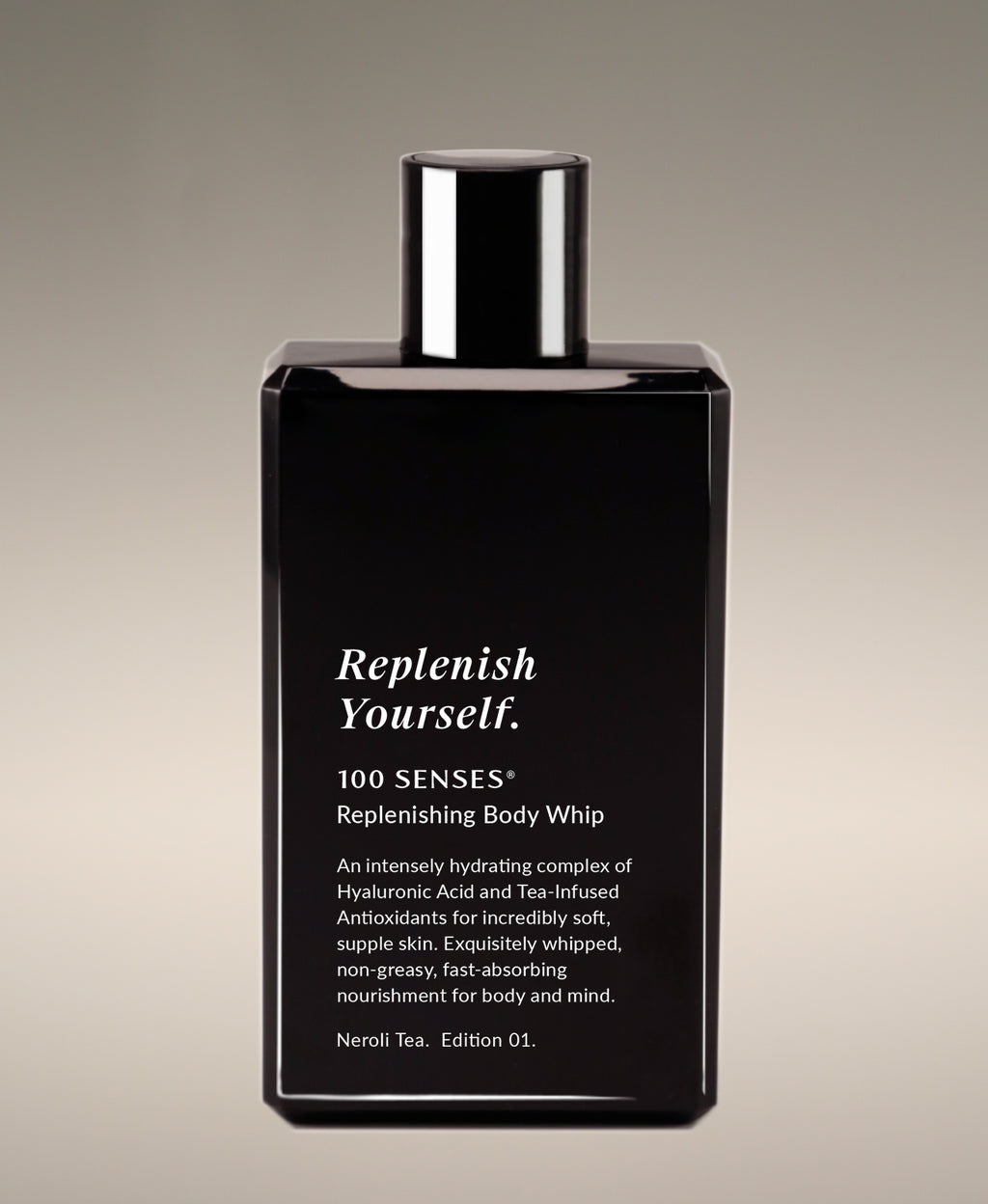 Front of the Replenish Yourself Body Whip bottle in Neroli Tea.
