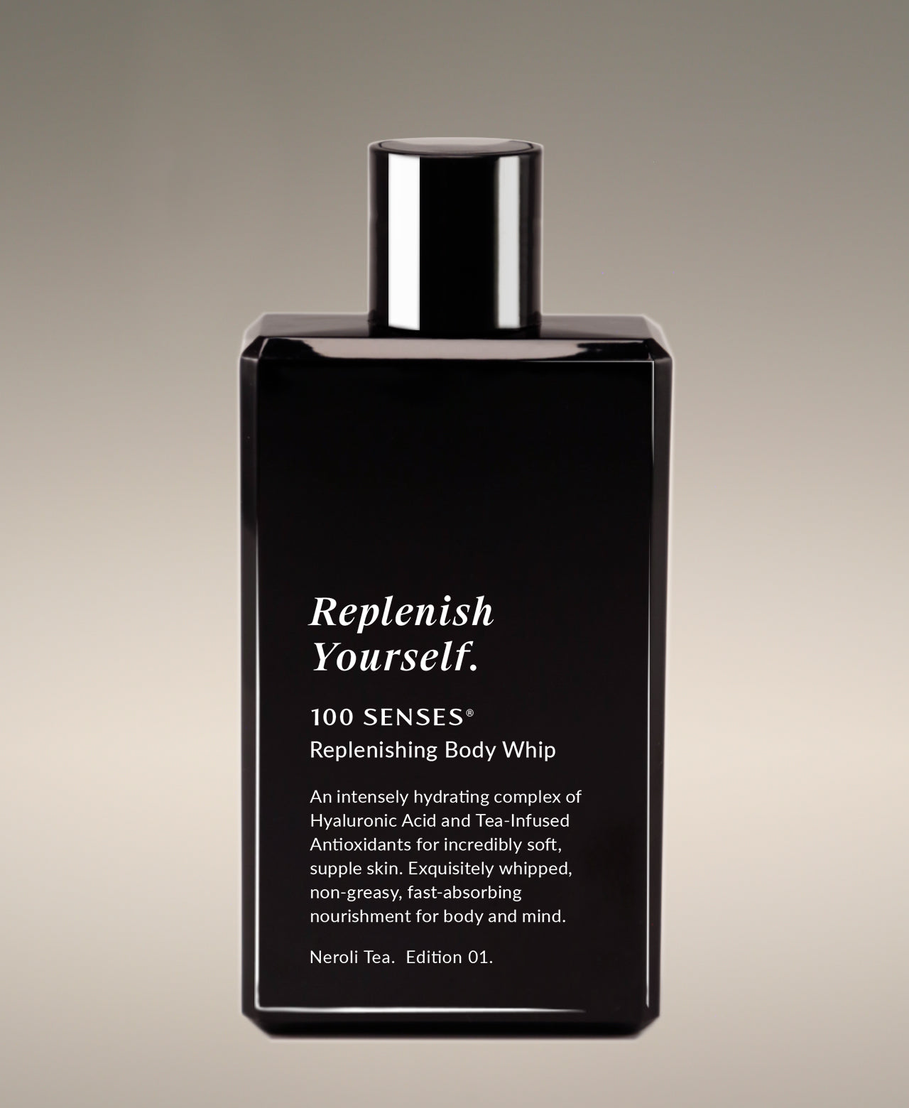 Front of the Replenish Yourself Body Whip bottle in Neroli Tea.