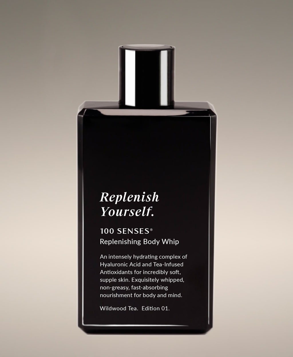 Front of the Replenish Yourself Body Whip bottle in Green Tea.