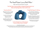 Head Floater diagram highlighting its contoured chambers, adjustable support and bath-safe materials.