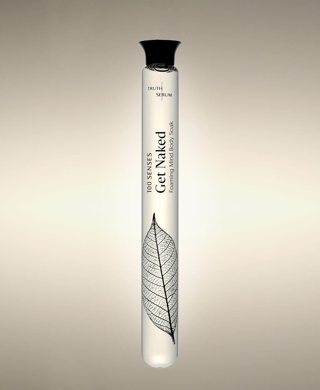 Get Naked Fresh Roses glass Faoming Cylinder Soak with veined leaf illustration.