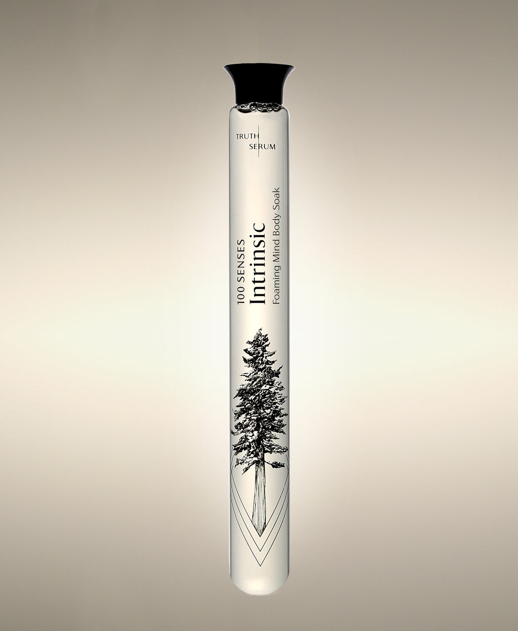 Intrinsic Green Tea glass Foaming Cylinder Soak with tree illustration.