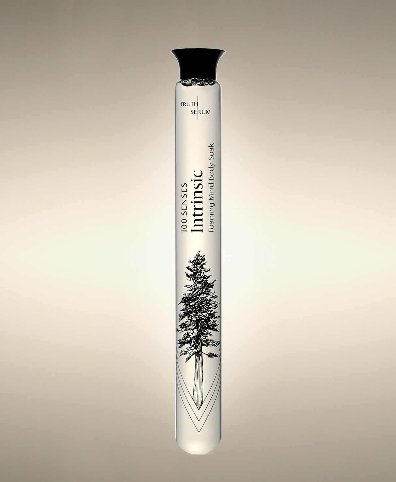 Intrinsic Green Tea glass Foaming Cylinder Soak with tree illustration.